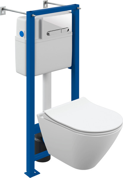 Изображение товара Унитаз подвесной с инсталляцией Cersanit City Smart CO DPL EO Slim (с кнопкой Estetica 64111 белый/хром)