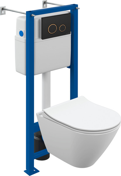 Изображение товара Унитаз подвесной с инсталляцией Cersanit City Smart CO DPL EO Slim (с кнопкой Twins 63534 черный/золото)