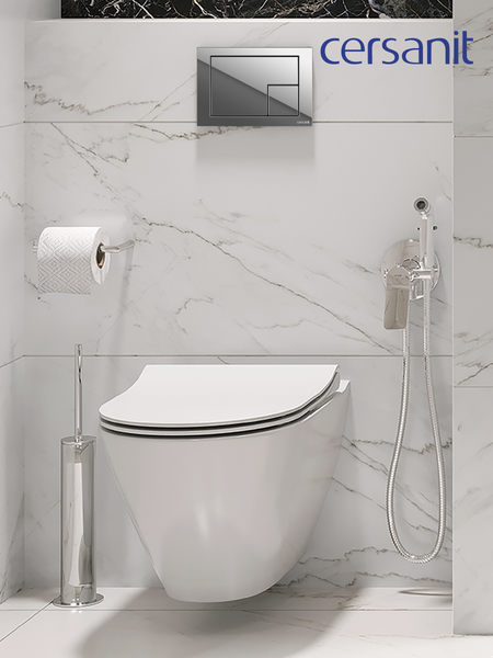 Изображение товара Унитаз подвесной с инсталляцией Cersanit City Smart CO DPL EO Slim (с кнопкой Corner 64108 хром глянцевый)