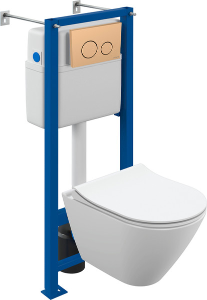 Изображение товара Унитаз подвесной с инсталляцией Cersanit City Smart CO DPL EO Slim (с кнопкой Twins 63524 золото матовый)