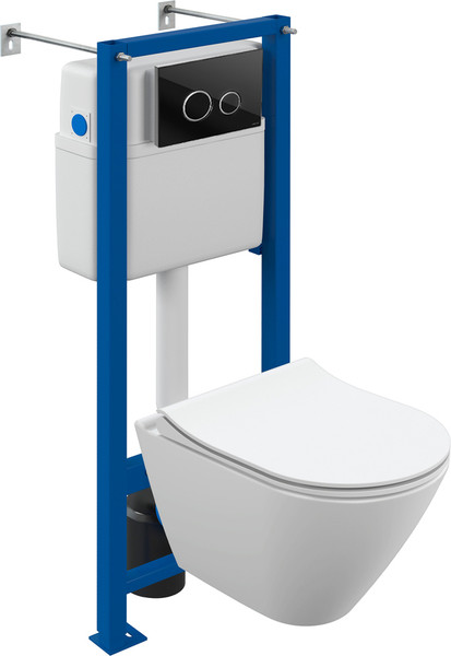 Изображение товара Унитаз подвесной с инсталляцией Cersanit City Smart CO DPL EO Slim (с кнопкой Twins 64117 стекло черное)