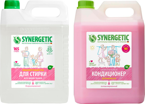 Изображение товара Набор средств для стирки Synergetic Гель для стирки+Кондиционер для белья Аромамагия (2x5л)