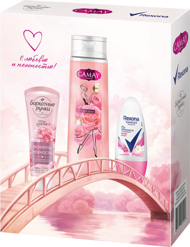 Изображение товара Набор косметики для тела Camay Цветочная лагуна Гель д/д+Дез шарик Rexona+Крем д/рук Барх ручки (250мл+50мл+80мл)