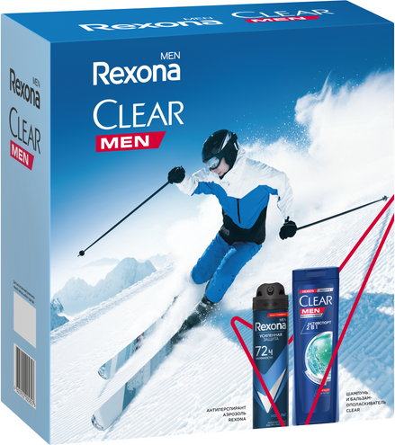 Изображение товара Набор косметики для тела и волос Rexona Clear Абсолютная уверенность Антиперспирант-спрей+Шампунь (150мл+200мл)