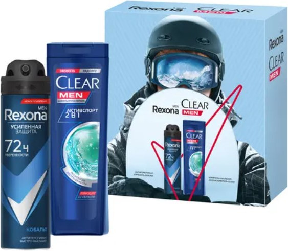 Изображение товара Набор косметики для тела и волос Rexona Clear Абсолютная уверенность Антиперспирант-спрей+Шампунь (150мл+200мл)