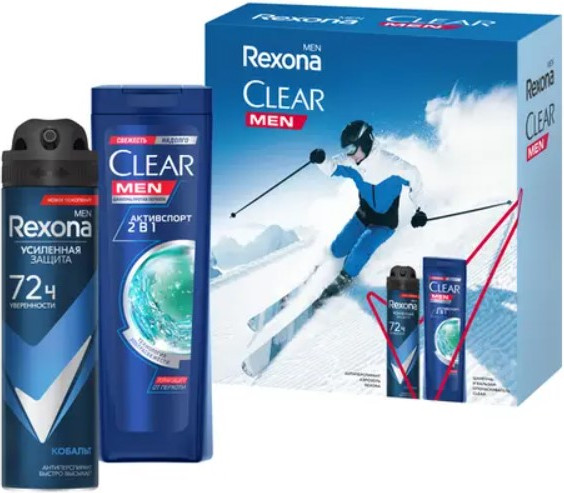 Изображение товара Набор косметики для тела и волос Rexona Clear Абсолютная уверенность Антиперспирант-спрей+Шампунь (150мл+200мл)