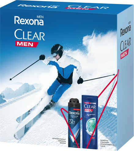 Изображение товара Набор косметики для тела и волос Rexona Clear Абсолютная уверенность Антиперспирант-спрей+Шампунь (150мл+200мл)