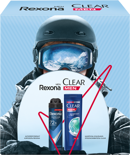 Изображение товара Набор косметики для тела и волос Rexona Clear Абсолютная уверенность Антиперспирант-спрей+Шампунь (150мл+200мл)