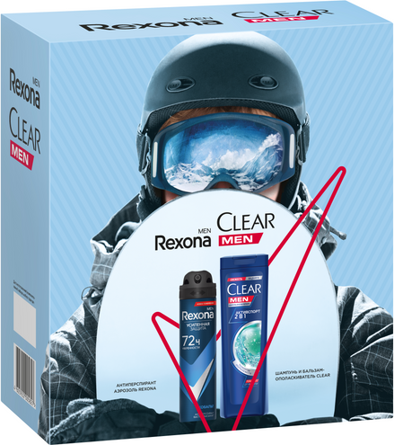 Изображение товара Набор косметики для тела и волос Rexona Clear Абсолютная уверенность Антиперспирант-спрей+Шампунь (150мл+200мл)