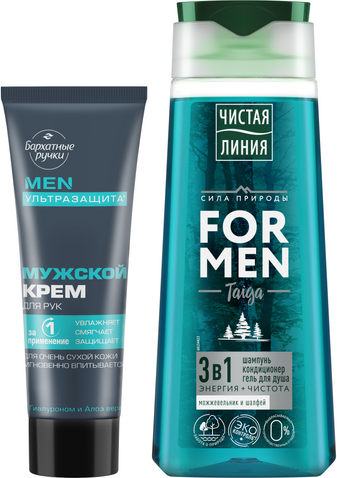 Изображение товара Набор косметики для тела и волос Чистая Линия For Men Шампунь 250мл+Крем для рук Барх ручки 80мл