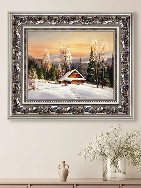 Изображение товара Картина Декарт Зимний домик в деревне 8Л2846 (в раме)