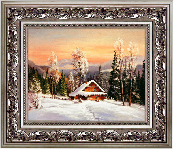 Изображение товара Картина Декарт Зимний домик в деревне 8Л2846 (в раме)