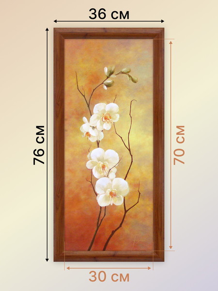 Изображение товара Картина Декарт Белые цветы на оранжевом 8Л2017 (в раме)