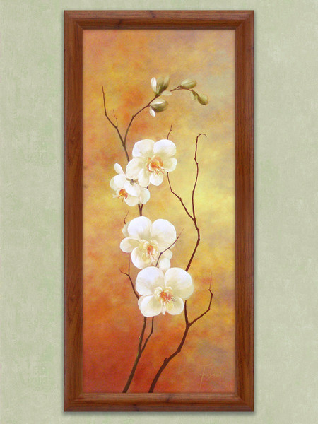 Изображение товара Картина Декарт Белые цветы на оранжевом 8Л2017 (в раме)