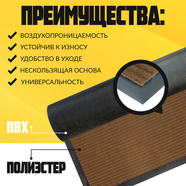 Изображение товара Коврик грязезащитный Sundays Home Ребристый 80x120см / 92174 (коричневый)