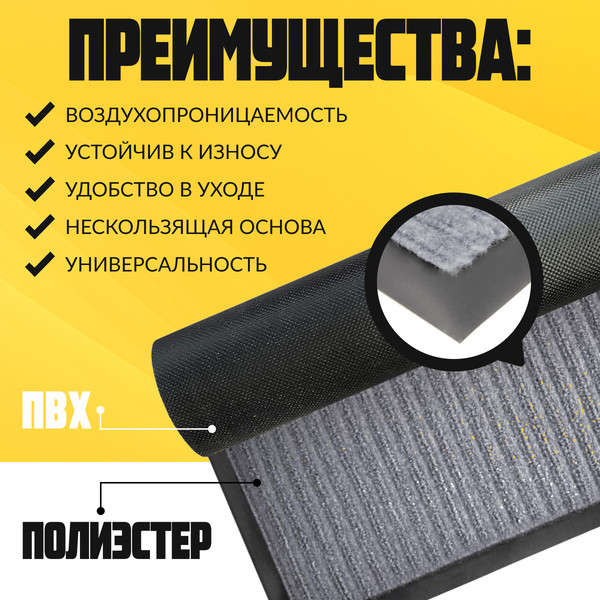 Изображение товара Коврик грязезащитный Sundays Home Ребристый 120x150см / 92178 (серый)