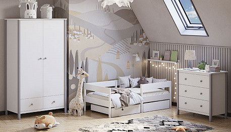 Изображение товара Кровать-чердак детская Polini Kids Simple 3435 с ящиками / 0002803.9 (белый)