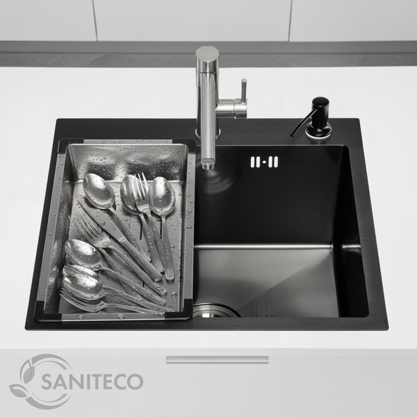 Изображение товара Мойка кухонная Saniteco 5050 PVD (с сифоном, дозатором и коландером)