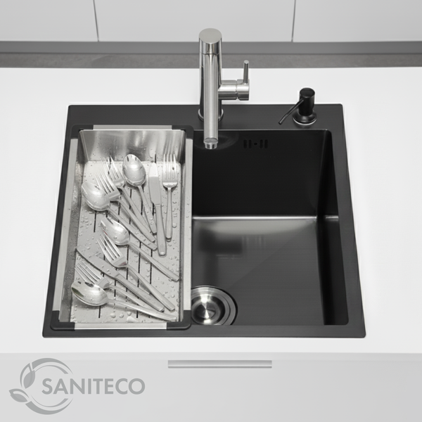 Изображение товара Мойка кухонная Saniteco 5060 PVD (с сифоном, дозатором и коландером)