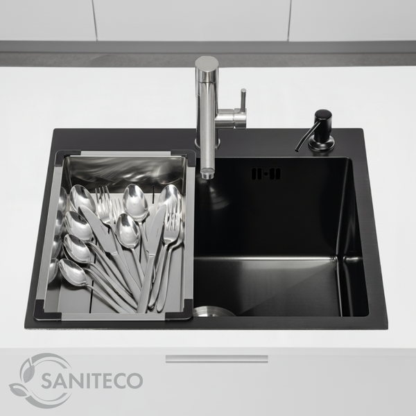 Изображение товара Мойка кухонная Saniteco 5045 PVD (с сифоном, дозатором и коландером)