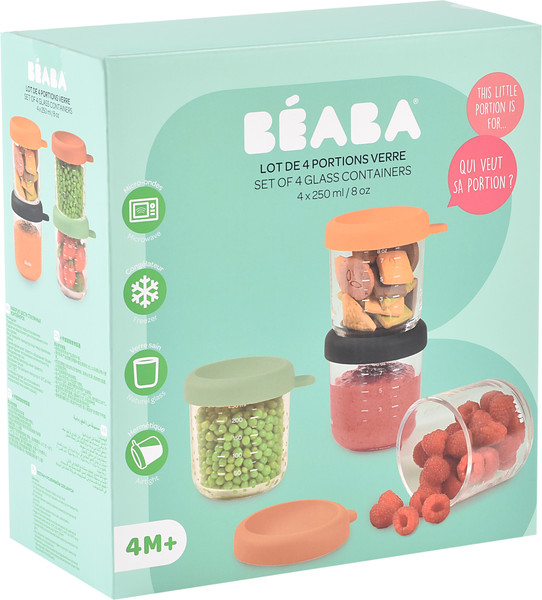 Изображение товара Набор контейнеров для детского питания Beaba Sunrise Color Mix Coff 4 Port Verre 914009 (250мл, 4шт)