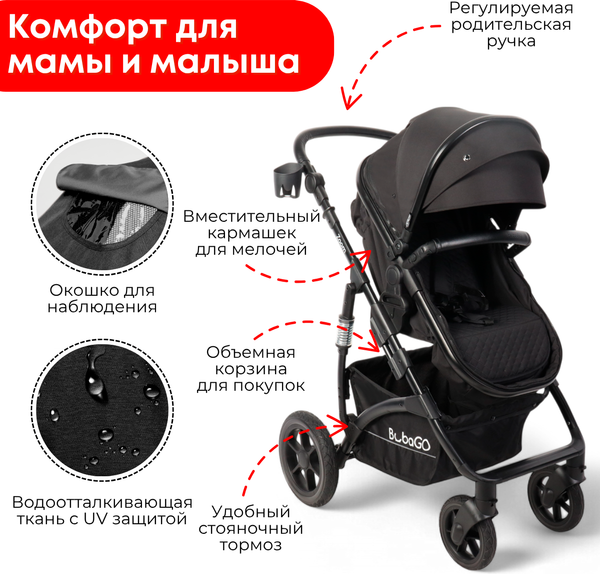 Изображение товара Детская универсальная коляска Bubago Zoom color 2 в 1 / BG 135-B-1 (черный)