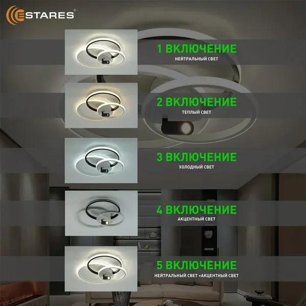 Изображение товара Люстра Estares Iruma 80W 3R1DL-RC-510x400x65-WHITE/BLACK/WHITE-220-IP20