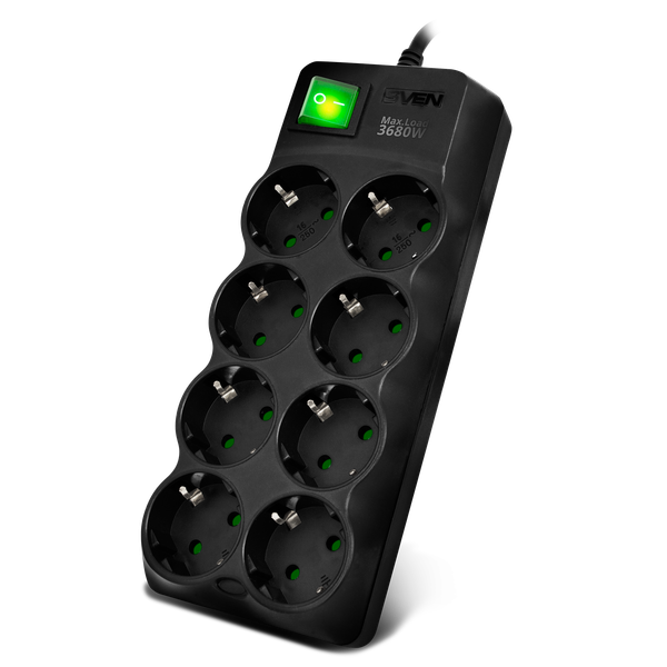 Изображение товара Сетевой фильтр Sven SF-08E-16 (1.8м, черный)