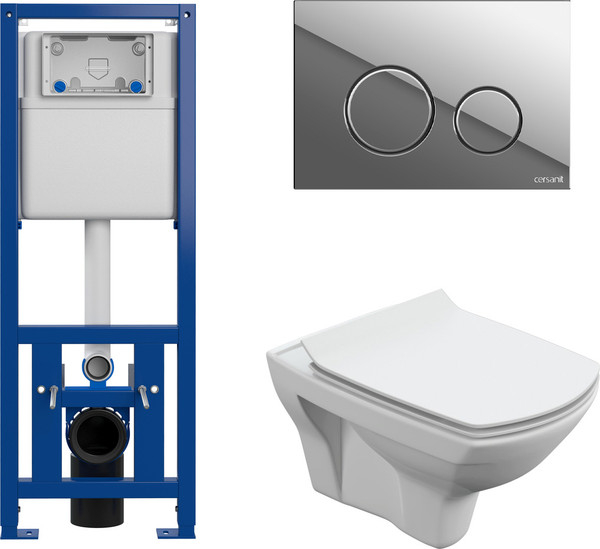 Изображение товара Унитаз подвесной с инсталляцией Cersanit Carina New Clean On с инстал. Link Pro (с кнопкой Twins 63523 хром глянцевый)