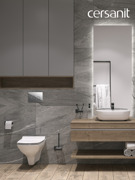 Изображение товара Унитаз подвесной с инсталляцией Cersanit Carina New Clean On с инстал. Link Pro (с кнопкой Twins 63523 хром глянцевый)