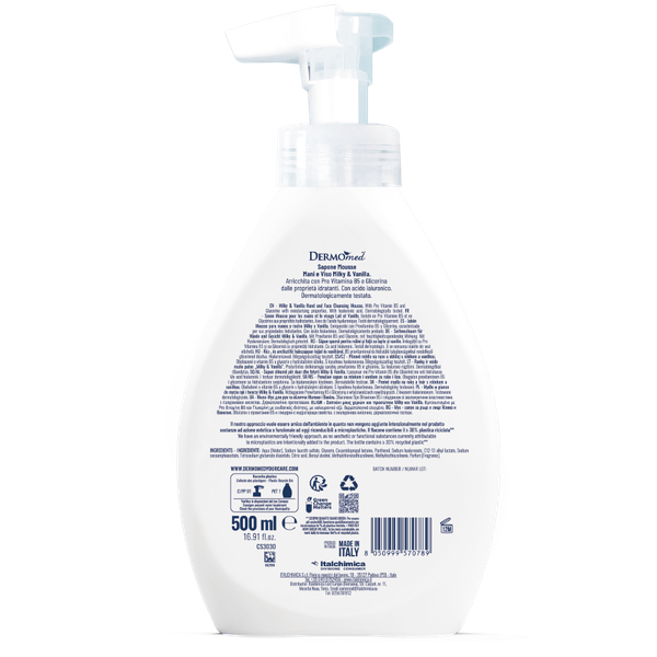 Изображение товара Мыло жидкое Dermomed Milky & Vanilla Очищающий мусс-мыло для рук и лица (500мл)