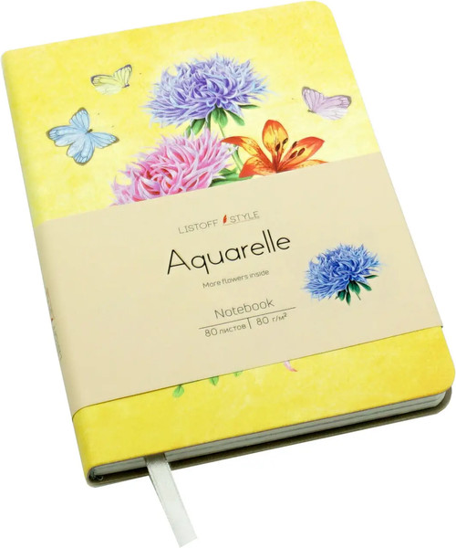 Изображение товара Записная книжка Listoff Aquarelle. Цветы на желтом / КЗАК6803003