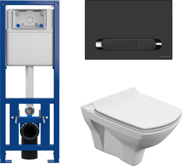 Изображение товара Унитаз подвесной с инсталляцией Cersanit Carina New Clean On с инстал. Link Pro (с кнопкой Estetica 64112 черный/хром)