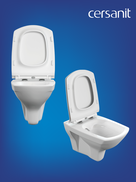 Изображение товара Унитаз подвесной с инсталляцией Cersanit Carina New Clean On с инстал. Link Pro (с кнопкой Twins 63535 белый/золото)