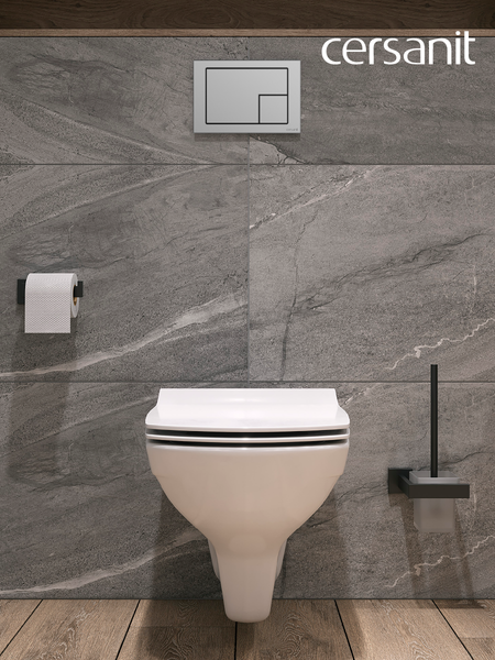 Изображение товара Унитаз подвесной с инсталляцией Cersanit Carina New Clean On с инстал. Link Pro (с кнопкой Corner 64107 хром матовый)