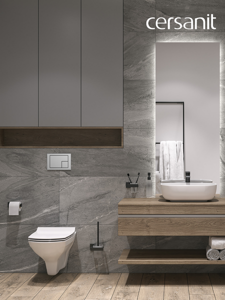 Изображение товара Унитаз подвесной с инсталляцией Cersanit Carina New Clean On с инстал. Link Pro (с кнопкой Corner 64107 хром матовый)