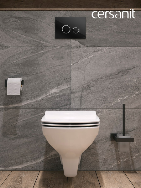 Изображение товара Унитаз подвесной с инсталляцией Cersanit Carina New Clean On с инстал. Link Pro (с кнопкой Twins 64117 стекло черный)