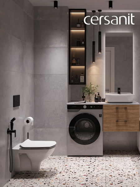 Изображение товара Унитаз подвесной с инсталляцией Cersanit Carina New Clean On с инсталляцией Leon S-IN-BLACK-Cg-w