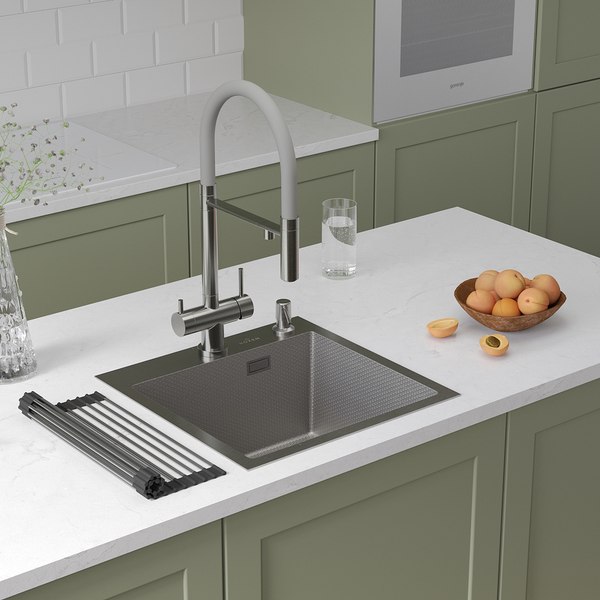 Изображение товара Мойка кухонная Roxen Snake 560220-45-S с ролл-матом и дозатором (сатин текстурный)