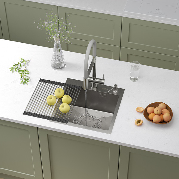 Изображение товара Мойка кухонная Roxen Simple 560220-45 с ролл-матом и дозатором (сатин)