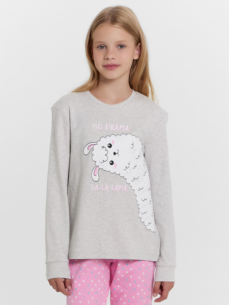 Изображение товара Пижама детская Mark Formelle 567743 (р.122-60, серый меланж 4306-А/треугольники на розовом)