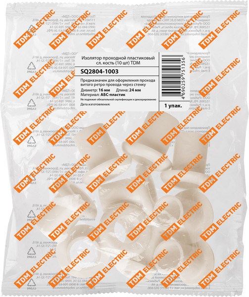 Изображение товара Декоративный изолятор TDM SQ2804-1003 (10шт, слоновая кость)