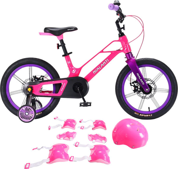 Изображение товара Детский велосипед Nialanti Magic 16 MD 2025 (розовый, с комплектом защиты, разобранный, в коробке)