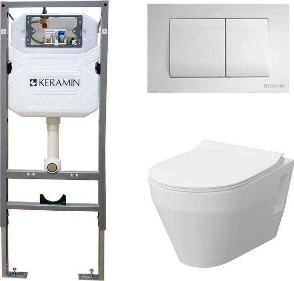 Изображение товара Унитаз подвесной с инсталляцией Керамин Бари Slim МЛ Комфорт c кнопкой K5236-К-EEA1 (микролифт)