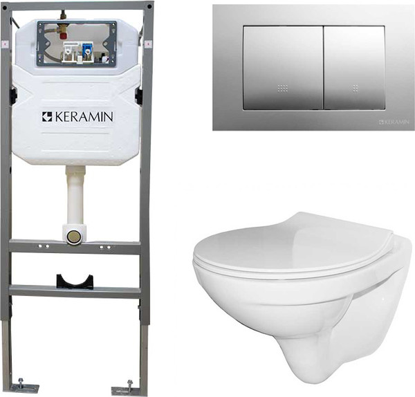 Изображение товара Унитаз подвесной с инсталляцией Керамин Санти R Slim МЛ Комфорт c кнопкой K5236-К-EEA4