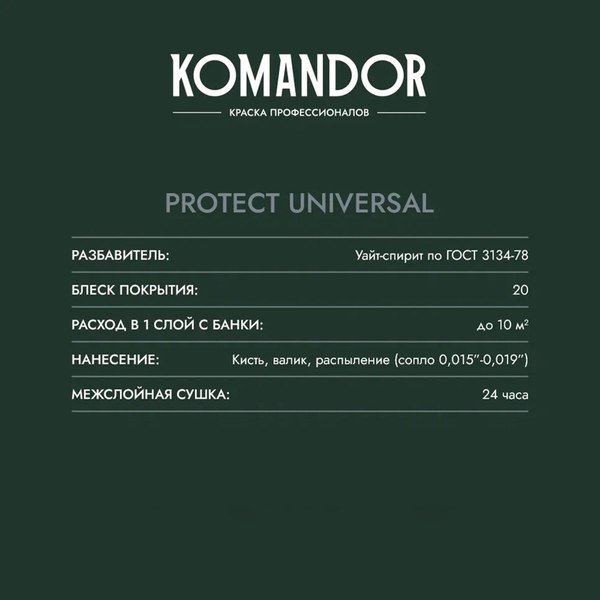 Изображение товара Эмаль KOMANDOR Protect Universal База A (0.9л, полуматовый)
