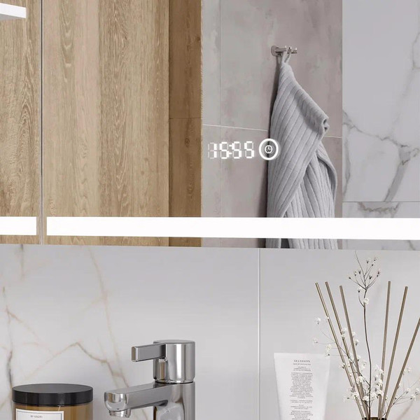 Изображение товара Шкаф с зеркалом для ванной EQUIL Nice LED 80 с часами