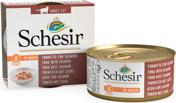 Изображение товара Влажный корм для кошек Schesir с тунцом и лососем в соусе (70г)