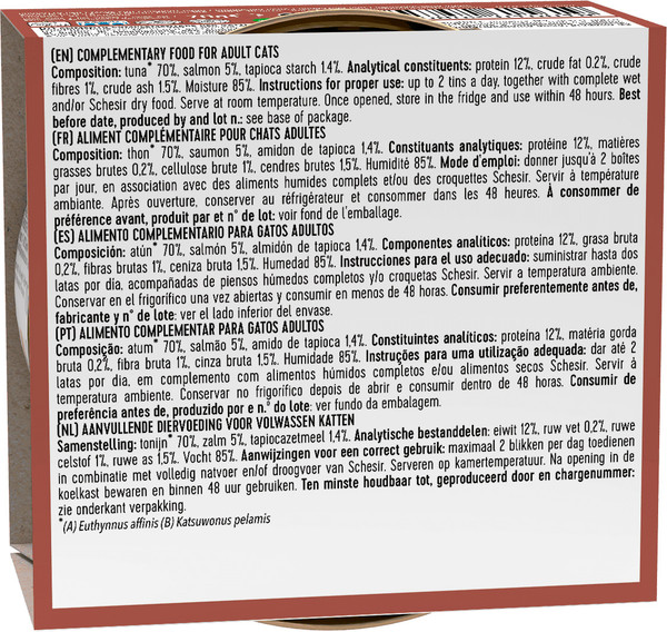Изображение товара Влажный корм для кошек Schesir с тунцом и лососем в соусе (70г)