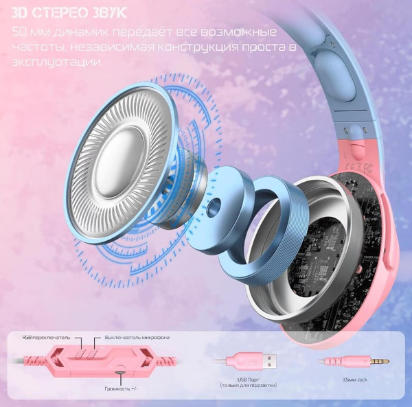 Изображение товара Наушники детские Onikuma K9 Lilac Cat